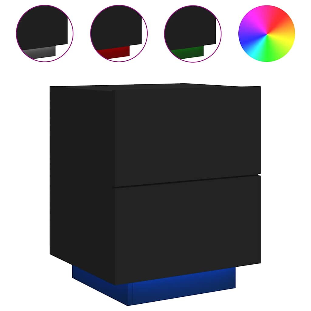 Bedside Cabinets with LED Lights 2 pcs Black Engineered Wood