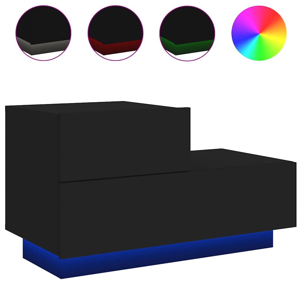 Bedside Cabinet with LED Lights Black 70x36x40,5 cm