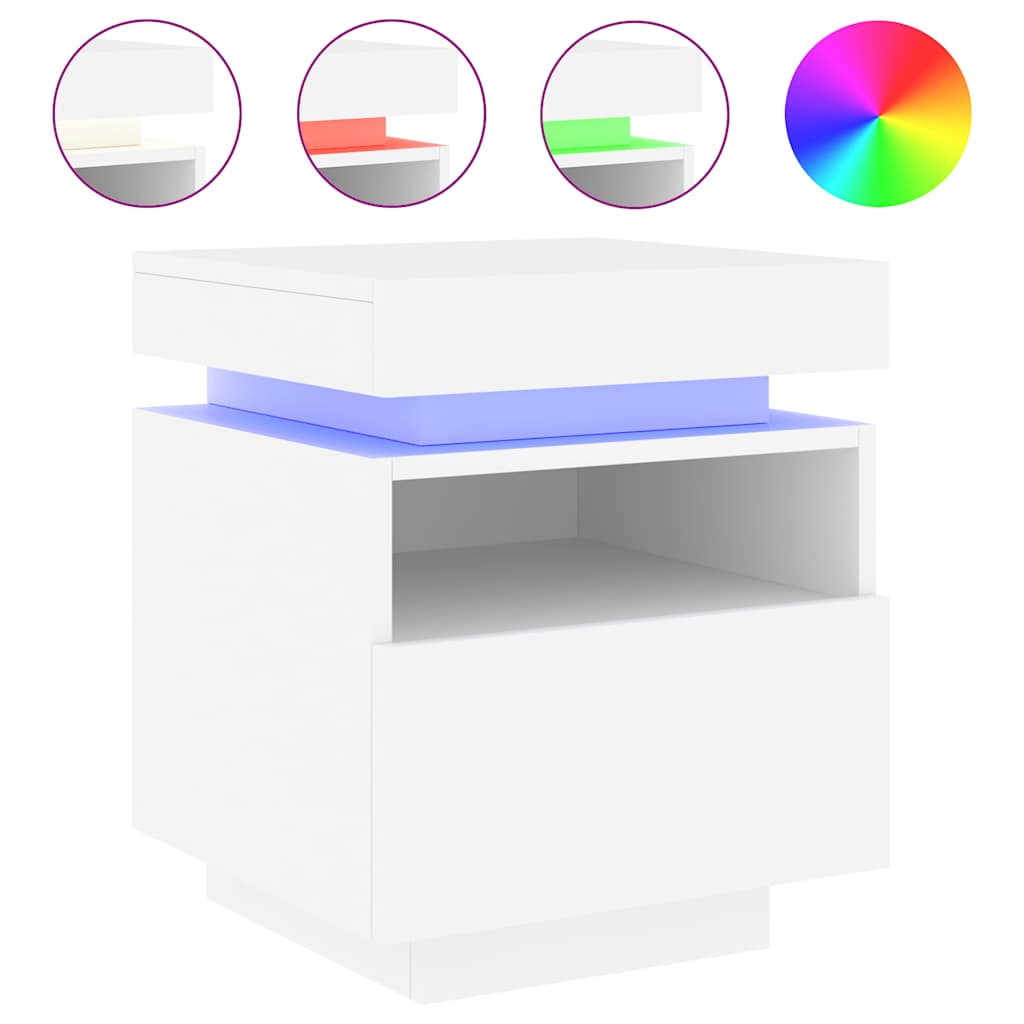 Bedside Cabinet with LED Lights White 40x39x48.5 cm