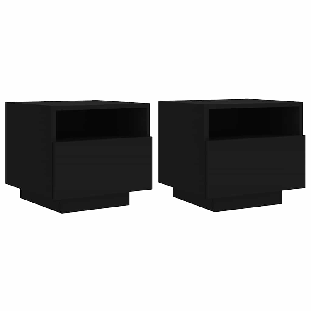Bedside Cabinets with LED Lights 2 pcs Black 40x39x37 cm