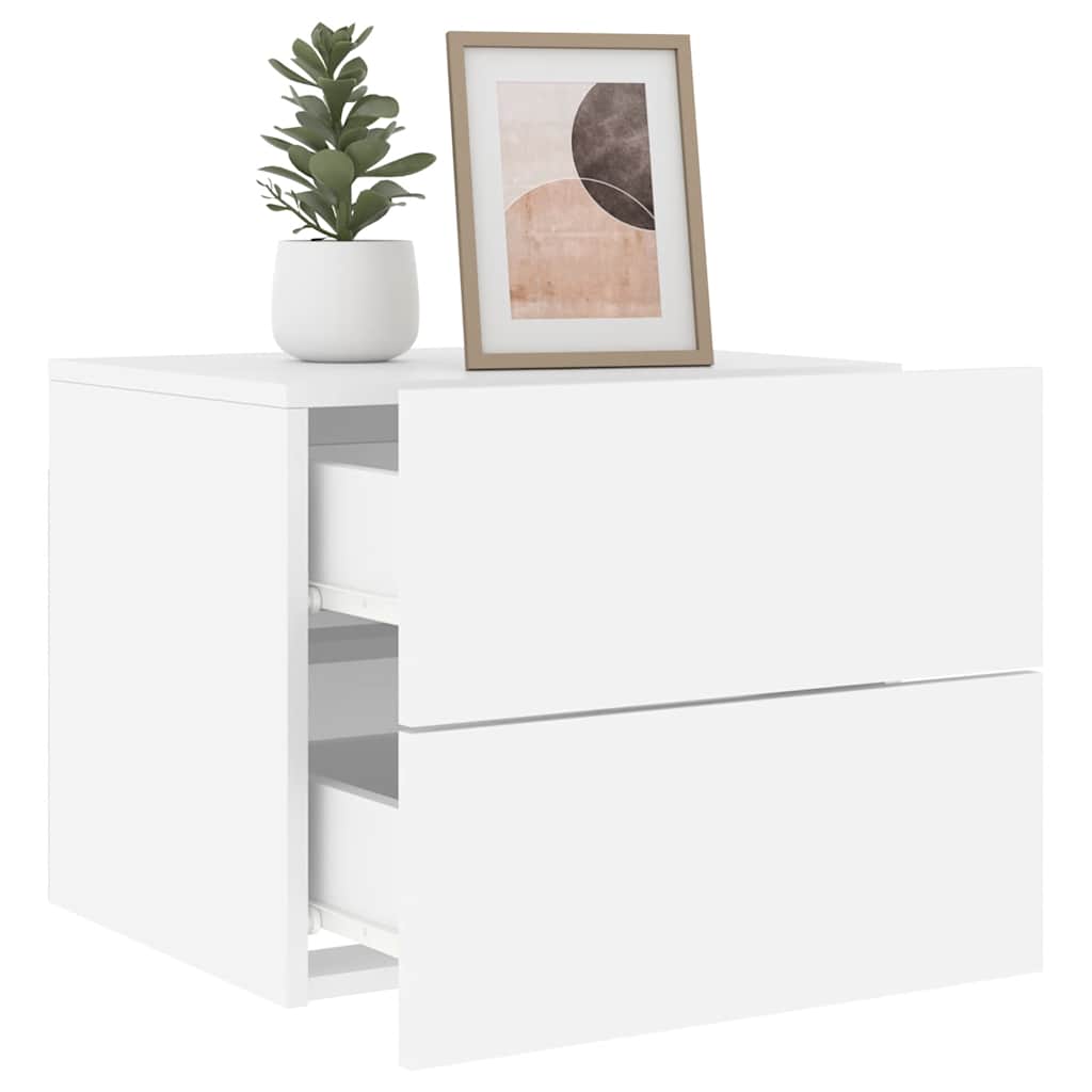 Wall-mounted Bedside Cabinet with LED Lights White