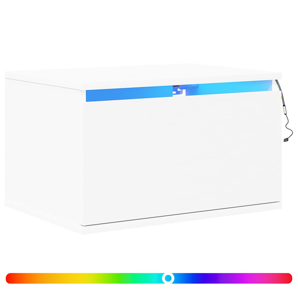 Wall-mounted Bedside Cabinet with LED Lights White