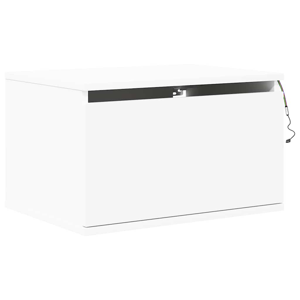 Wall-mounted Bedside Cabinet with LED Lights White