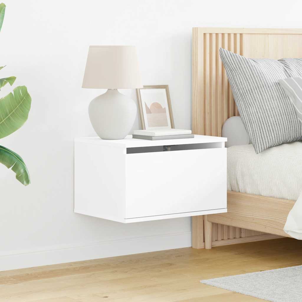 Wall-mounted Bedside Cabinet with LED Lights White