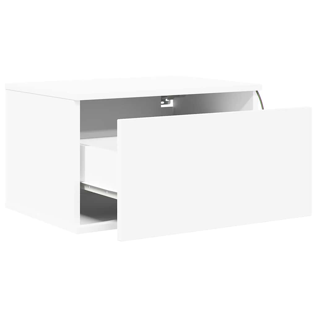 Wall-mounted Bedside Cabinet with LED Lights White