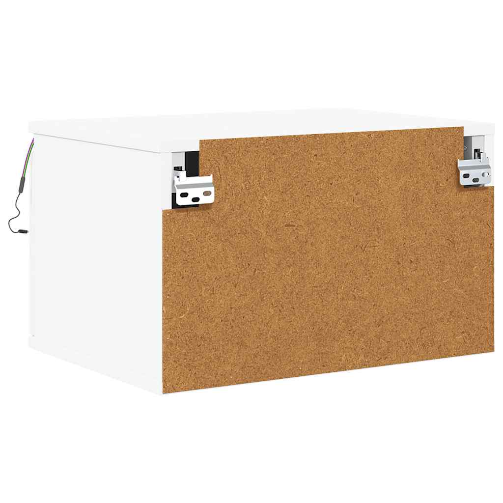 Wall-mounted Bedside Cabinet with LED Lights White