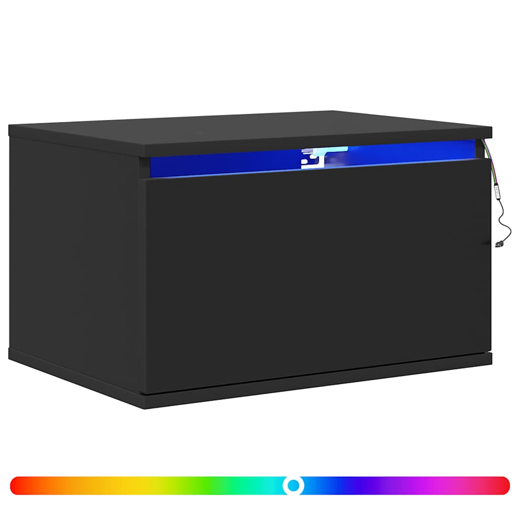 Wall-mounted Bedside Cabinets with LED Lights 2 pcs Black