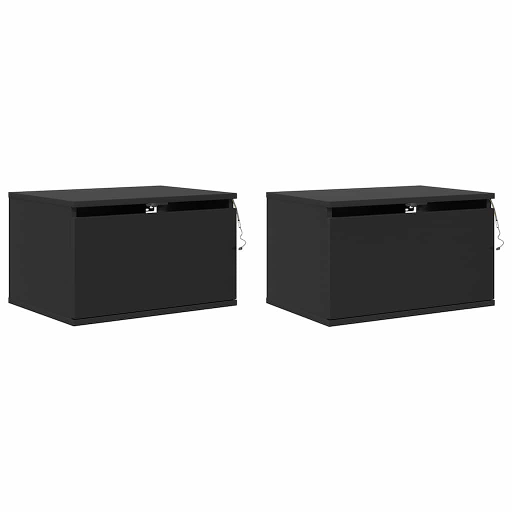 Wall-mounted Bedside Cabinets with LED Lights 2 pcs Black