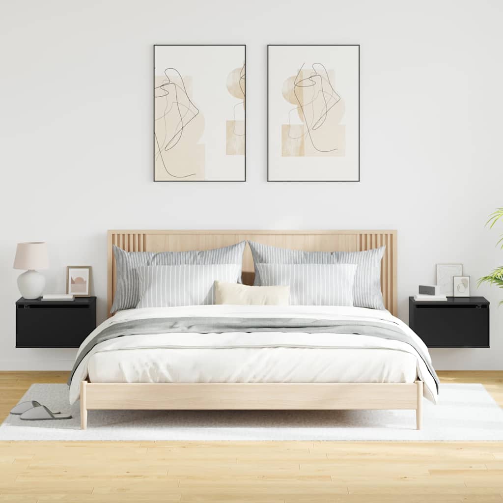 Wall-mounted Bedside Cabinets with LED Lights 2 pcs Black