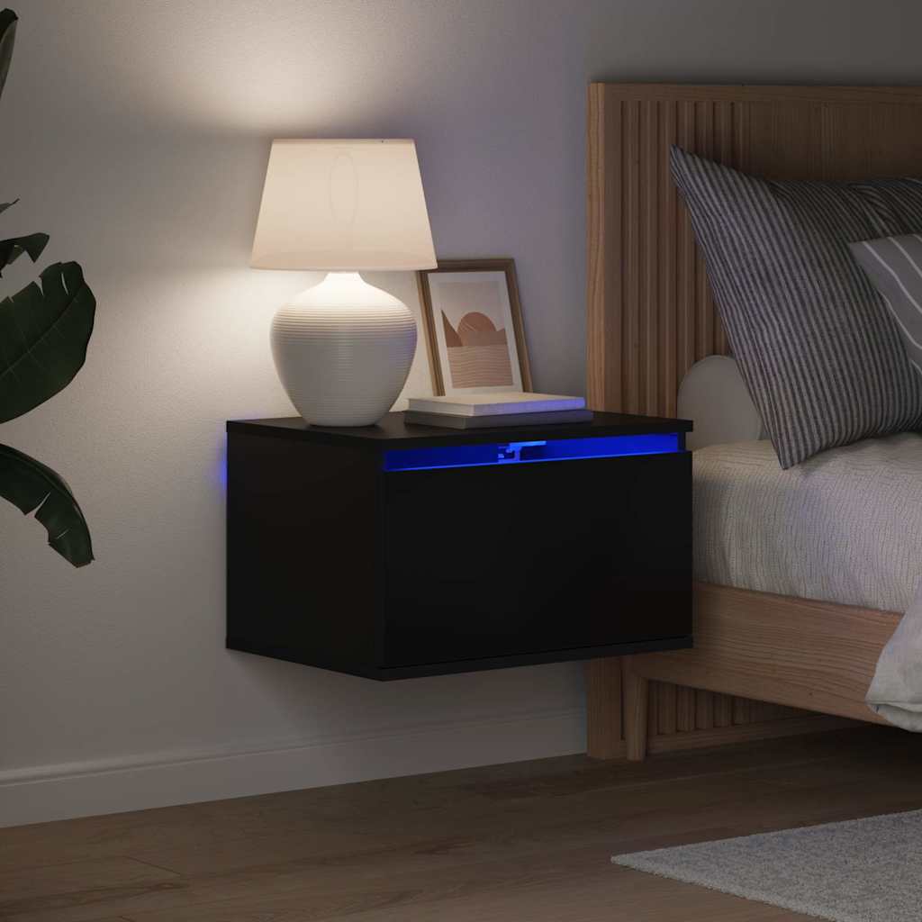 Wall-mounted Bedside Cabinets with LED Lights 2 pcs Black