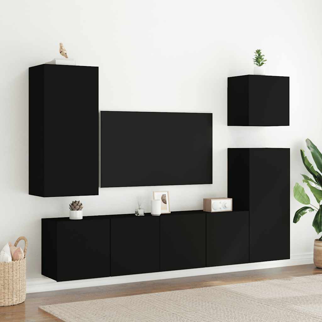 2 Piece Wall-mounted TV Cabinet Set Black 80x30x41 cm