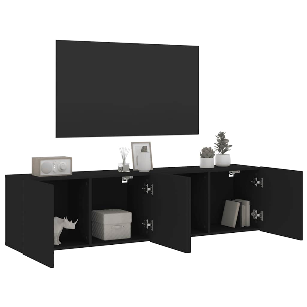 2 Piece Wall-mounted TV Cabinet Set Black 80x30x41 cm
