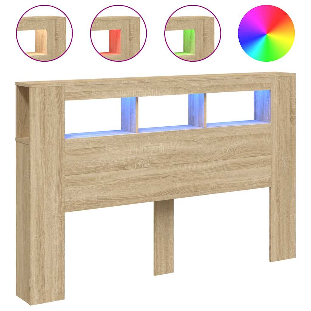 LED Headboard Sonoma Oak 160x18.5x103.5 cm Engineered Wood