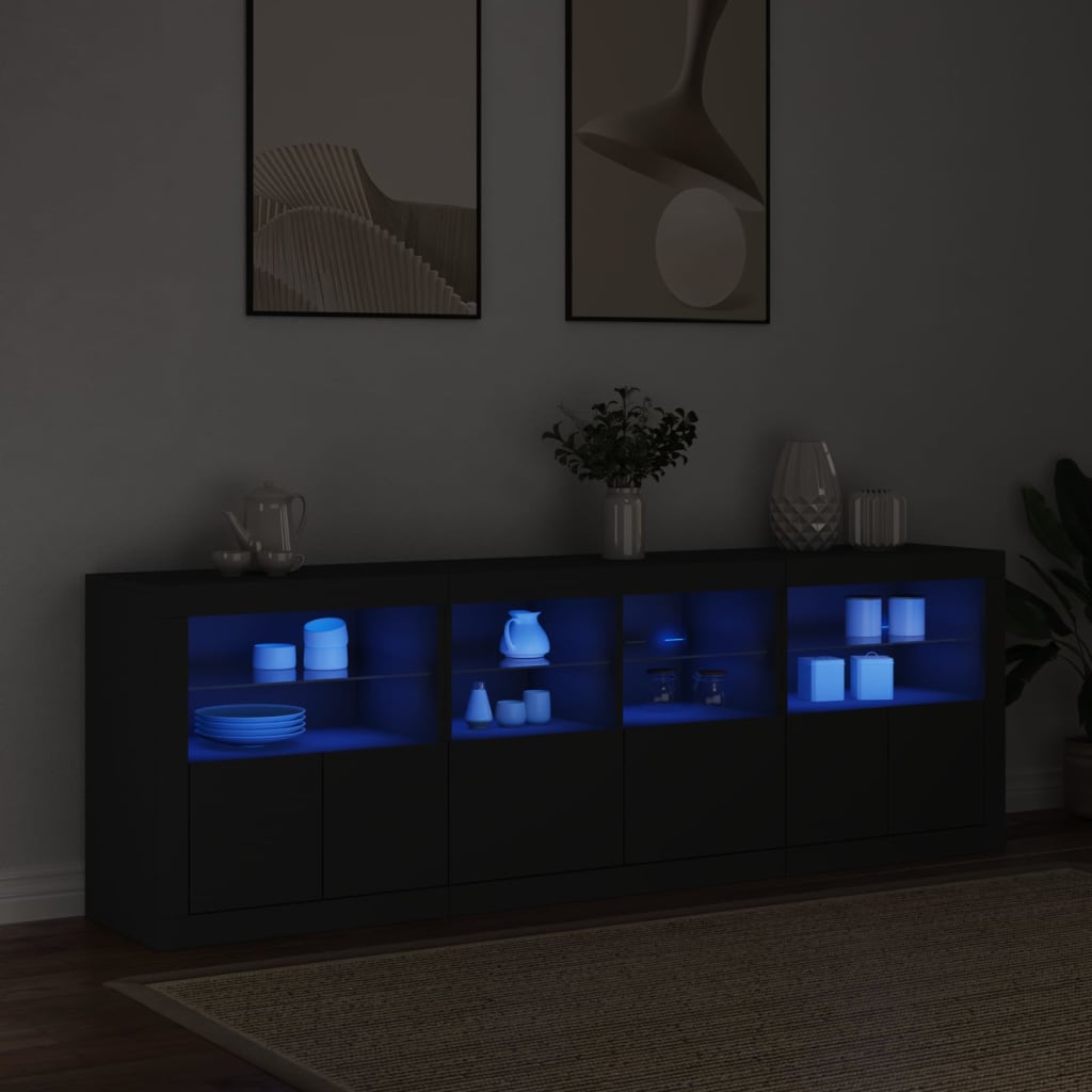 Sideboard with LED Lights Black 202x37x67 cm