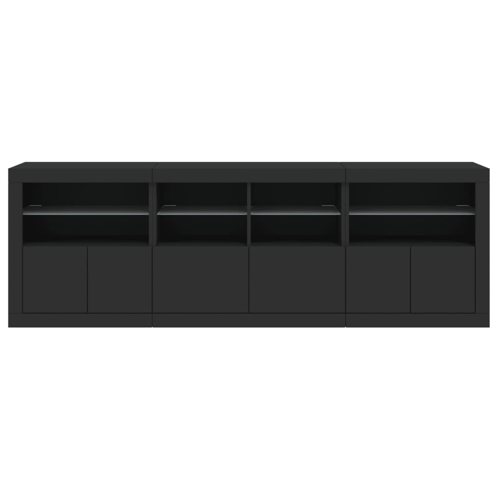 Sideboard with LED Lights Black 202x37x67 cm