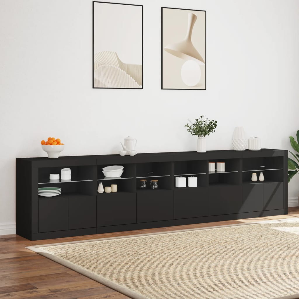 Sideboard with LED Lights Black 283x37x67 cm