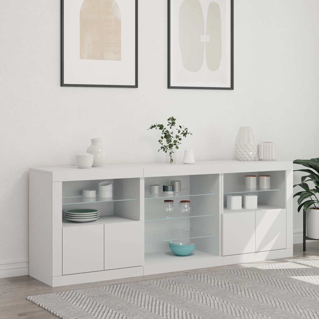 Sideboard with LED Lights White 181.5x37x67 cm