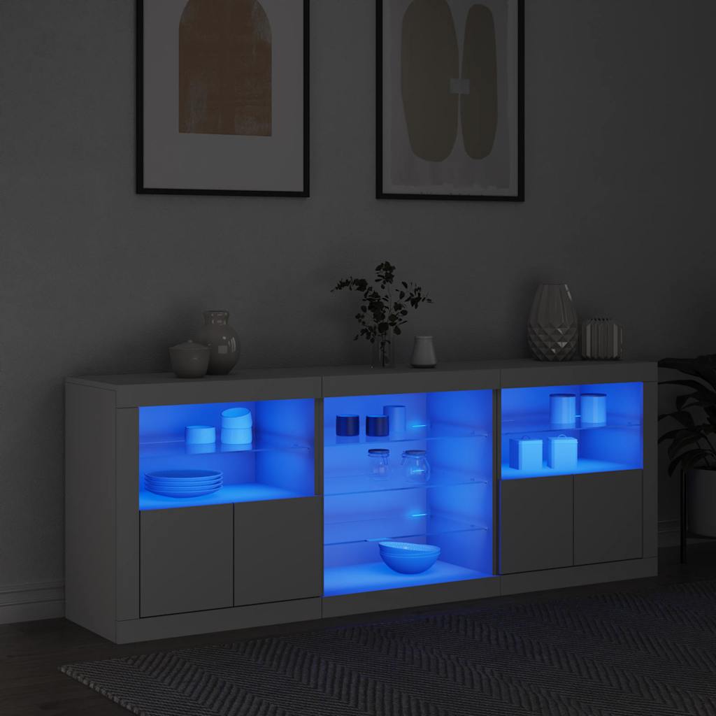 Sideboard with LED Lights White 181.5x37x67 cm