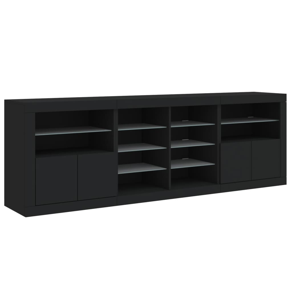 Sideboard with LED Lights Black 202x37x67 cm