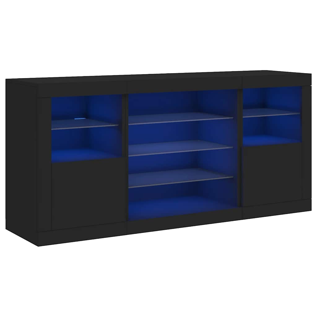 Sideboard with LED Lights Black 142.5x37x67 cm