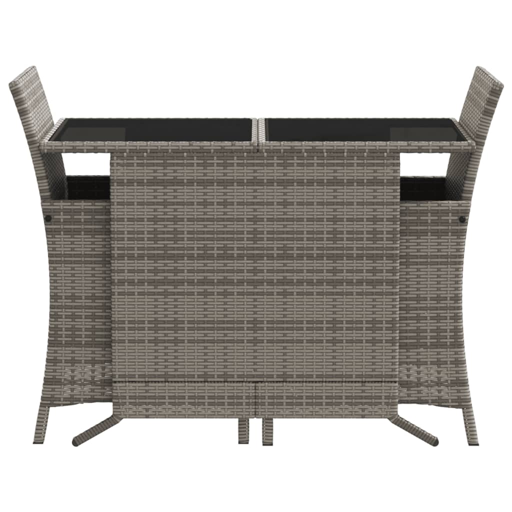 3 Piece Bistro Set with Cushions Grey Poly Rattan