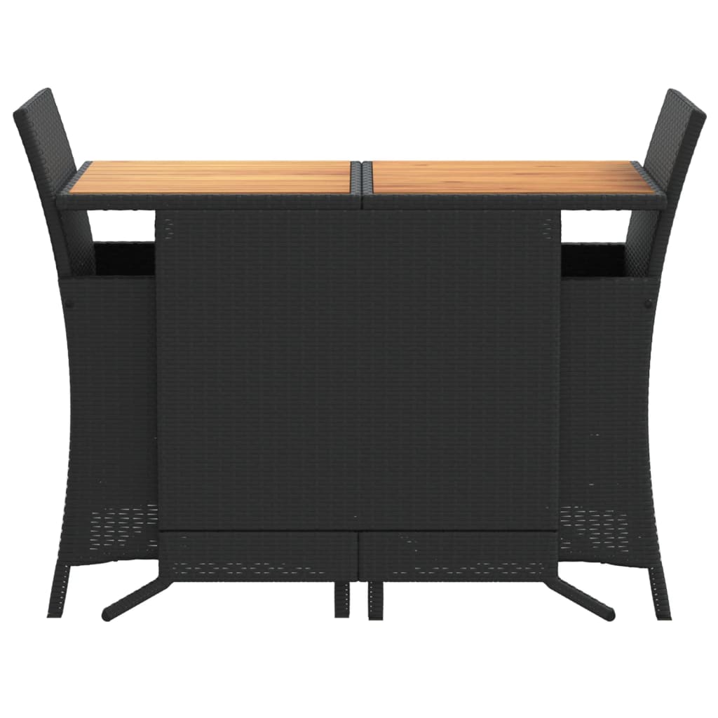 3 Piece Bistro Set with Cushions Black Poly Rattan