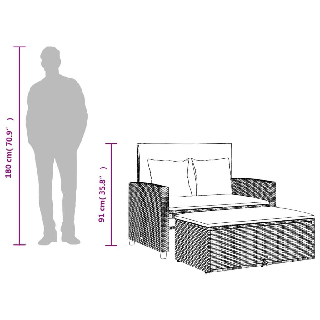 Garden Sofa with Cushions 2-Seater Grey Poly Rattan