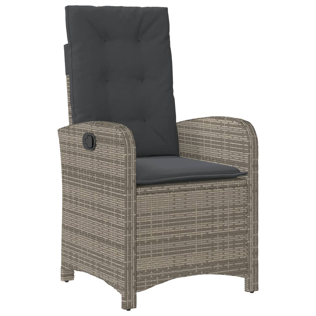 Reclining Garden Chair with Cushions Grey Poly Rattan