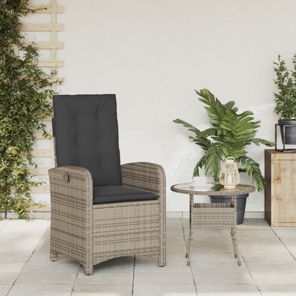 Reclining Garden Chair with Cushions Grey Poly Rattan
