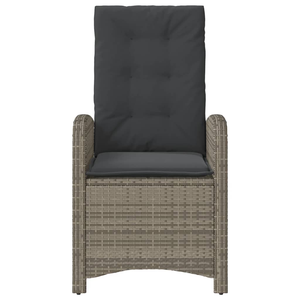 Reclining Garden Chair with Cushions Grey Poly Rattan