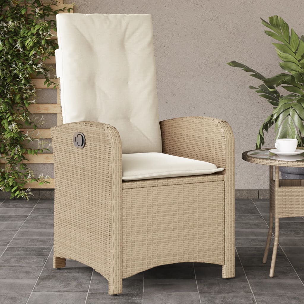 Reclining Garden Chair with Cushions Beige Poly Rattan