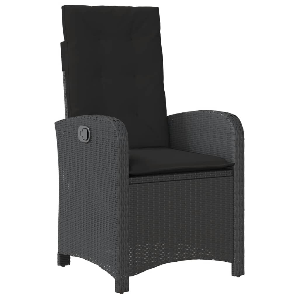 Reclining Garden Chairs 2 pcs with Cushions Black Poly Rattan