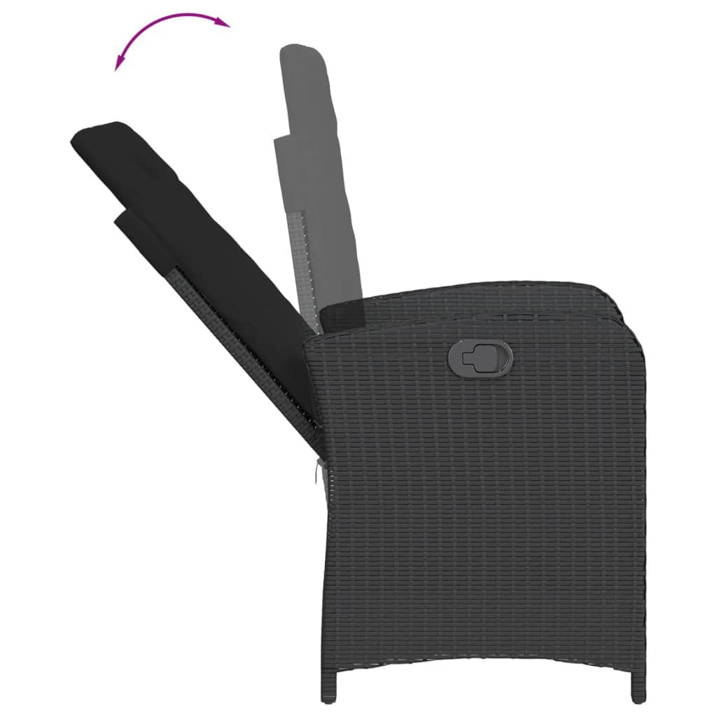 Reclining Garden Chairs 2 pcs with Cushions Black Poly Rattan