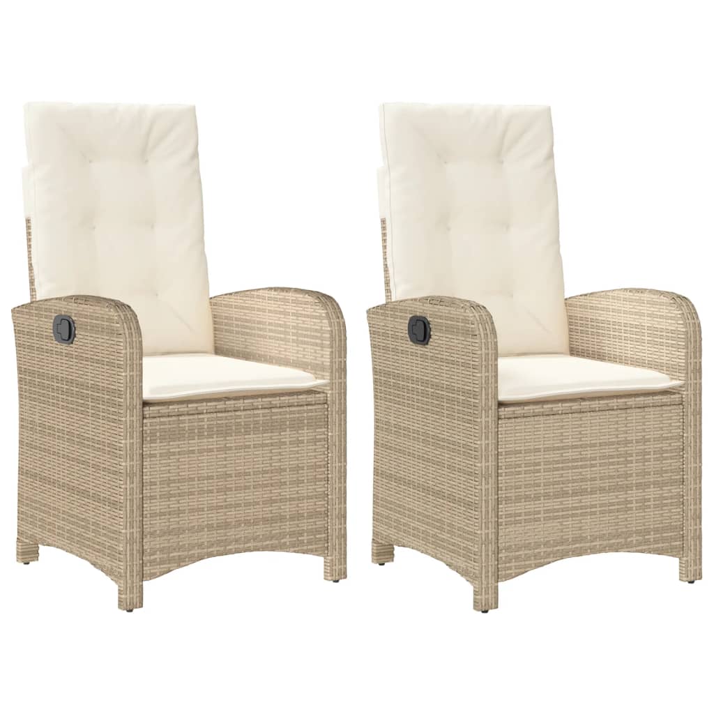 Reclining Garden Chairs 2 pcs with Cushions Beige Poly Rattan