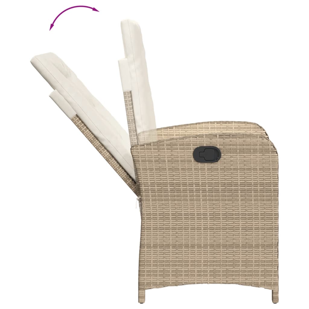 Reclining Garden Chairs 2 pcs with Cushions Beige Poly Rattan