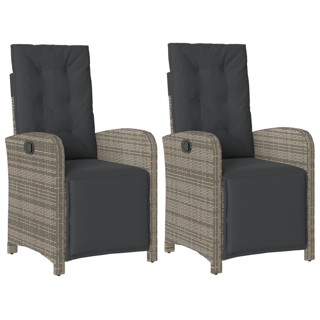 Reclining Garden Chairs 2 pcs with Footrest Grey Poly Rattan
