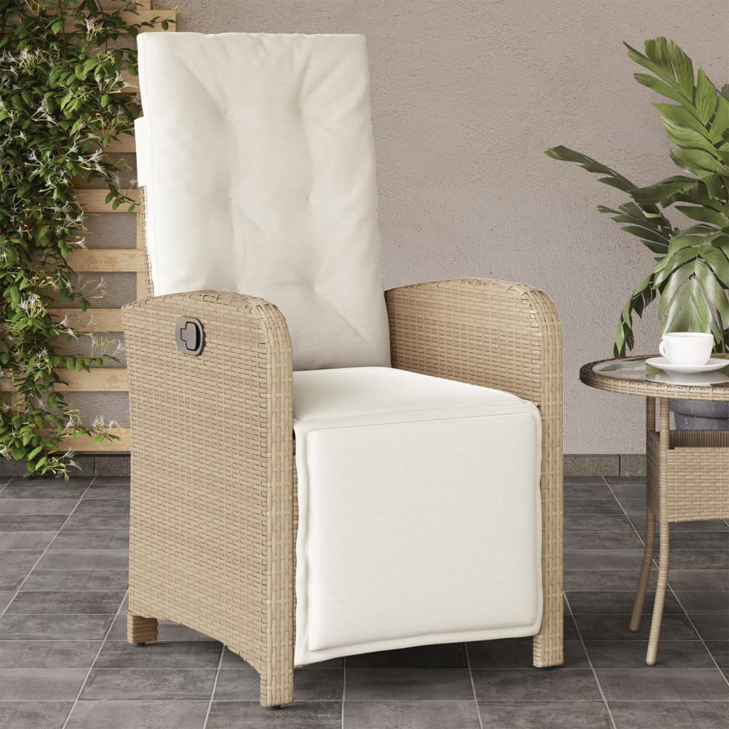 Reclining Garden Chairs 2 pcs with Footrest Beige Poly Rattan