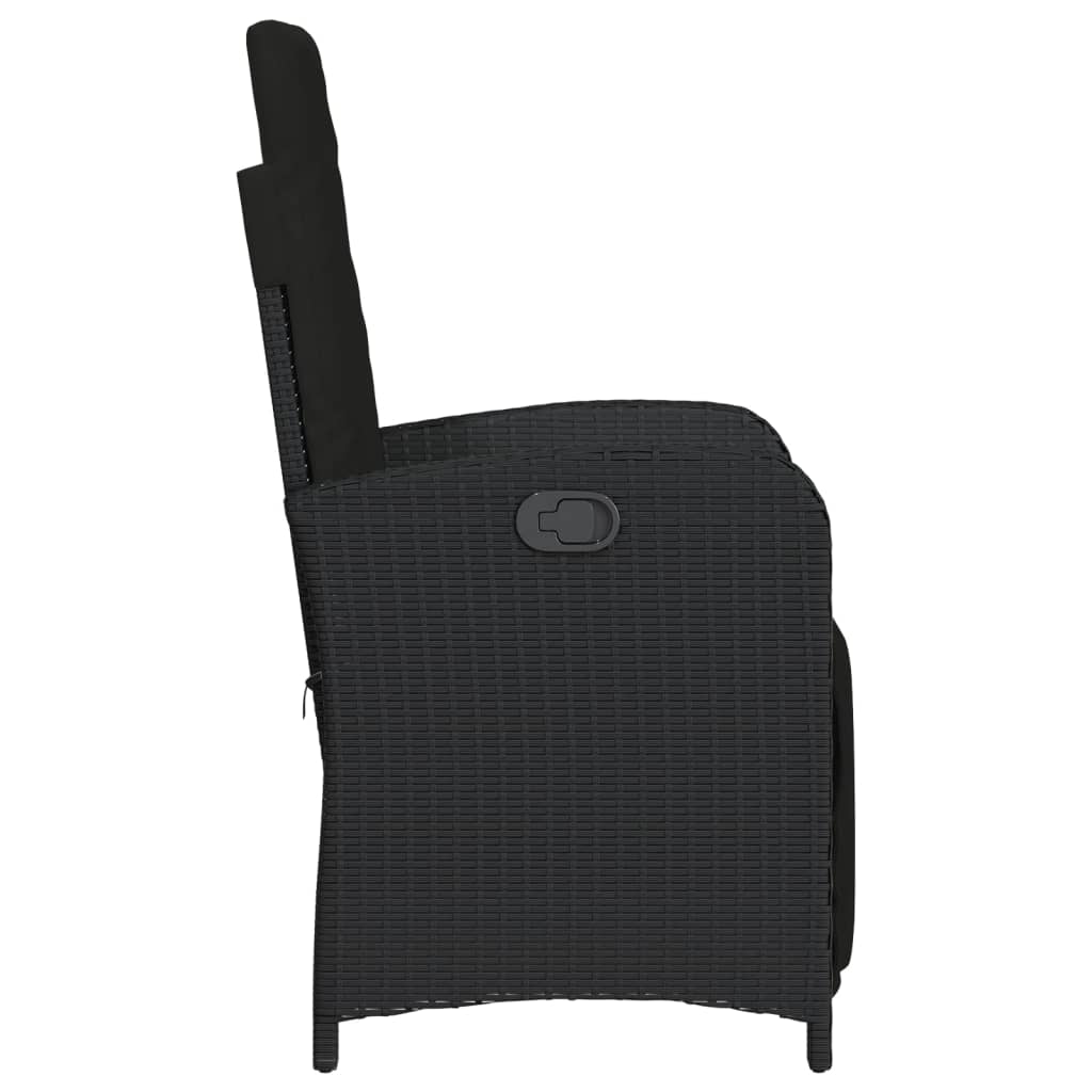 3 Piece Bistro Set with Cushions Black Poly Rattan