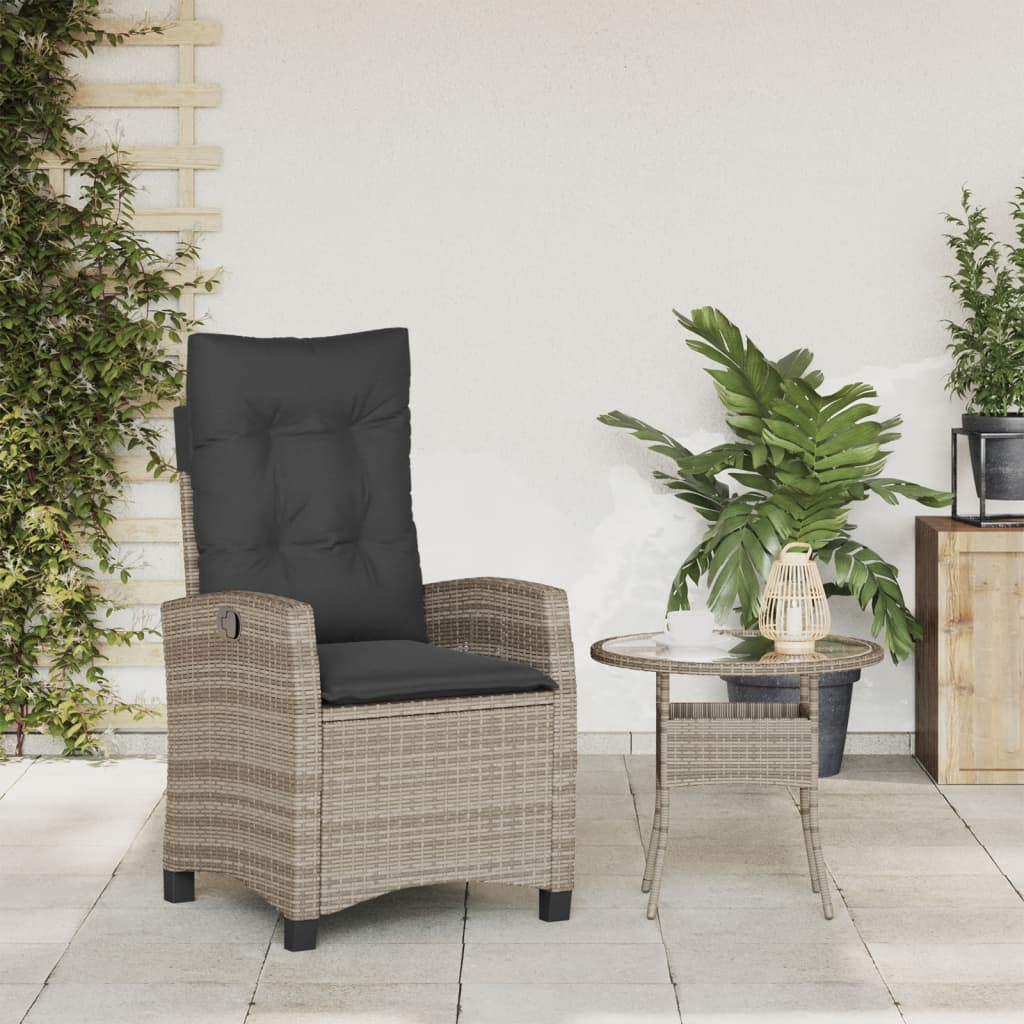 Reclining Garden Chair with Cushions Grey Poly Rattan