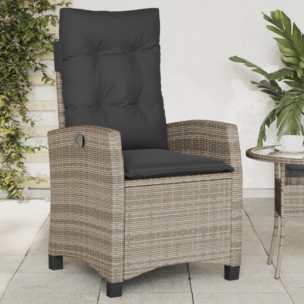 Reclining Garden Chairs 2 pcs with Cushions Grey Poly Rattan