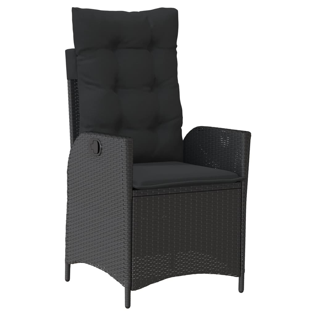 Reclining Garden Chair with Cushions Black Poly Rattan