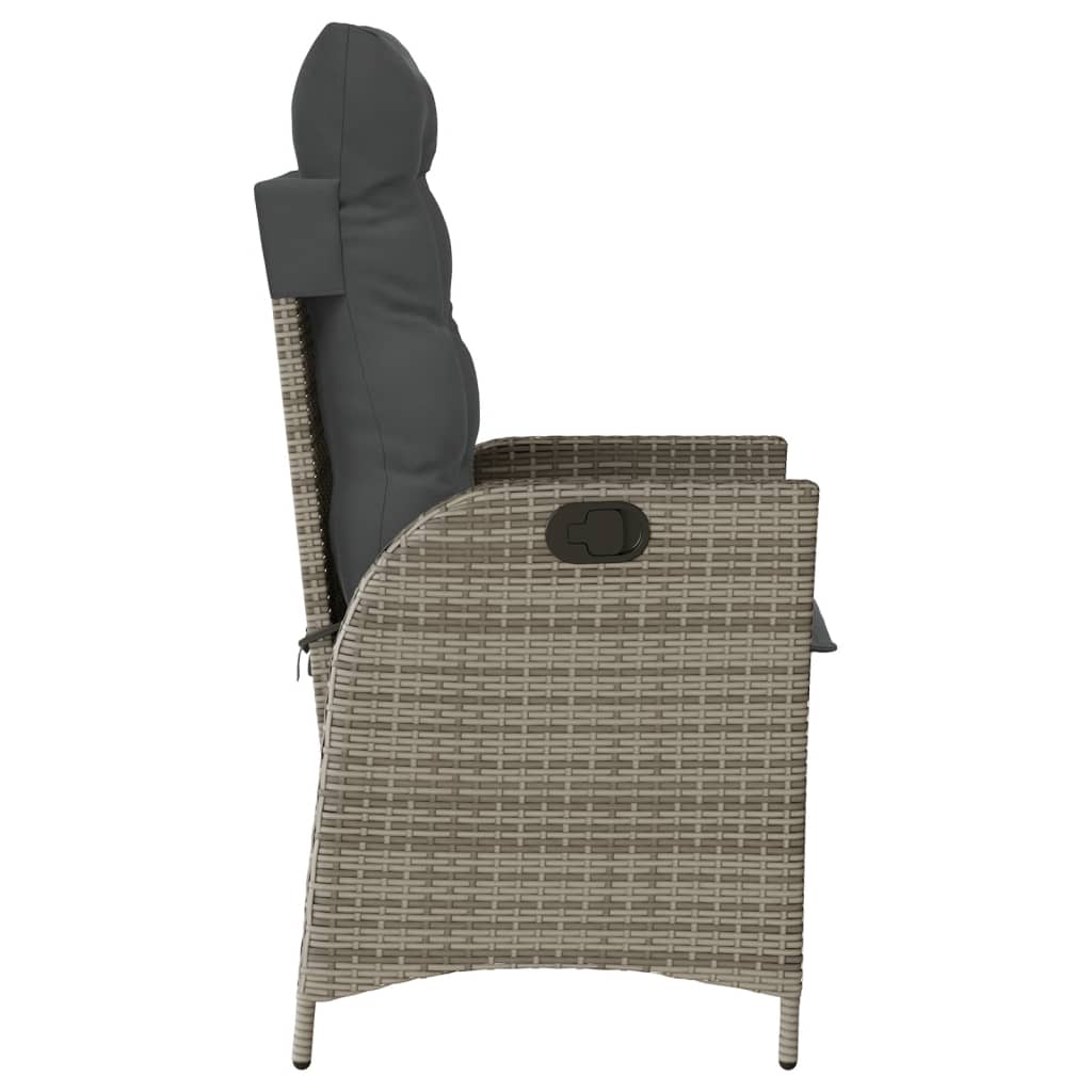 3 Piece Bistro Set with Cushions Grey Poly Rattan