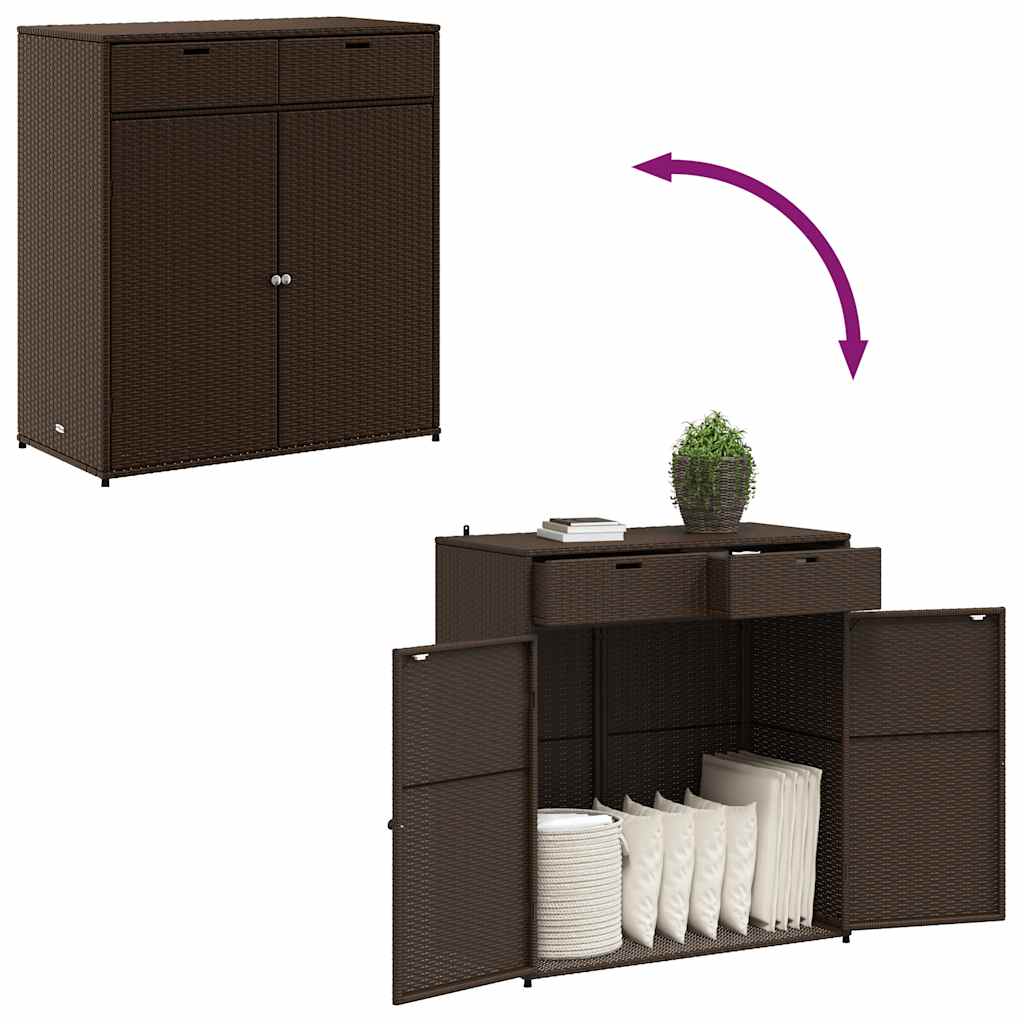 Garden Storage Cabinet Brown 105x55x113 cm Poly Rattan