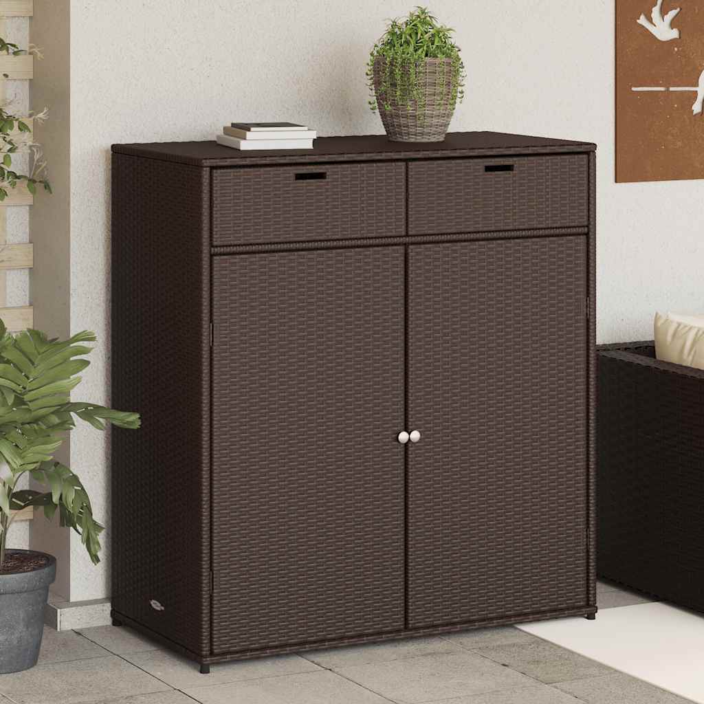 Garden Storage Cabinet Brown 105x55x113 cm Poly Rattan