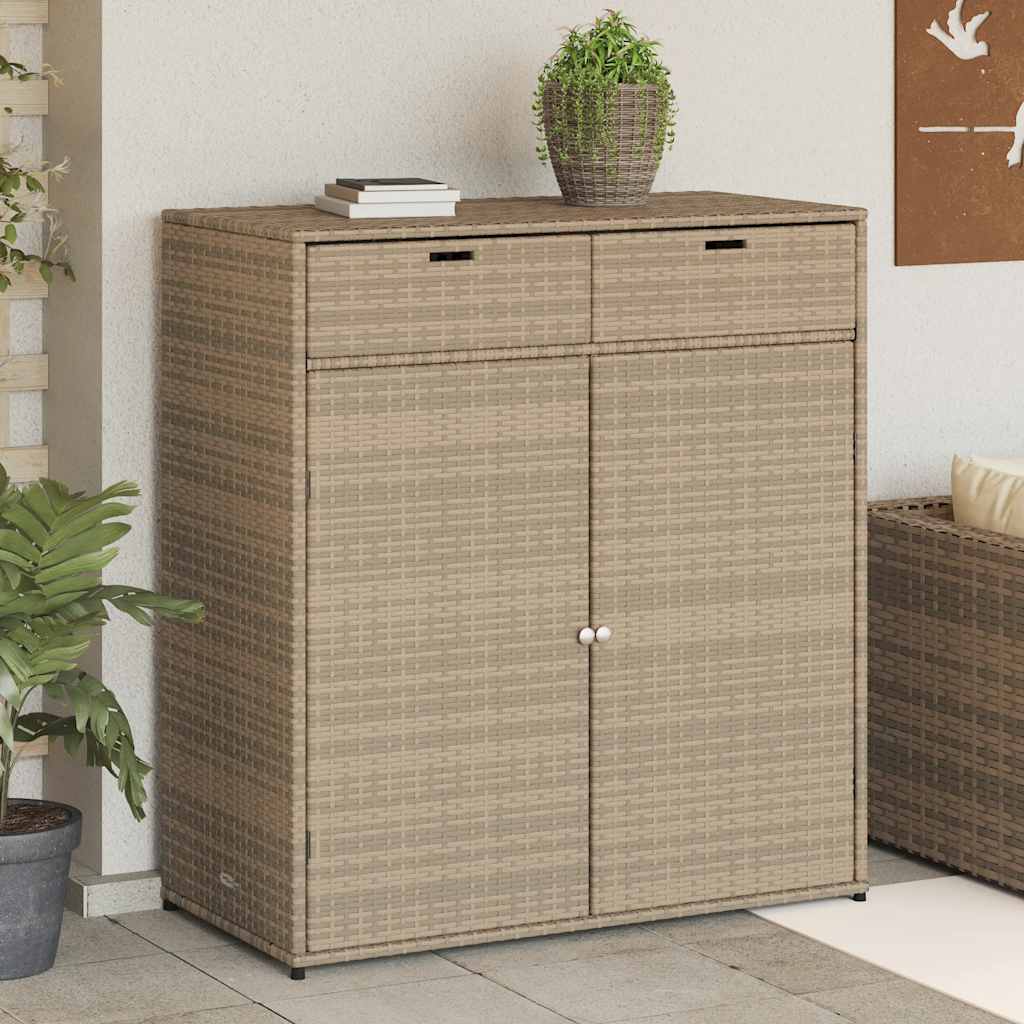 Garden Storage Cabinet Beige 105x55x113 cm Poly Rattan
