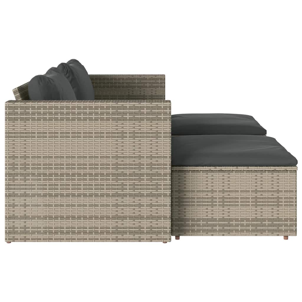 5 Piece Garden Sofa Set with Cushions Grey Poly Rattan Acacia