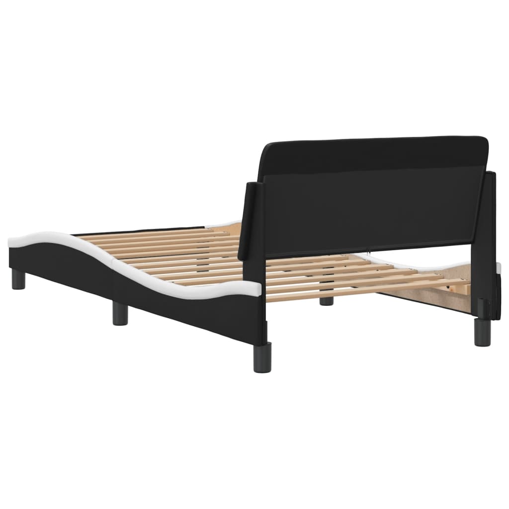 Bed Frame "Dover" Black and White 107x203 cm King Single Faux Leather
