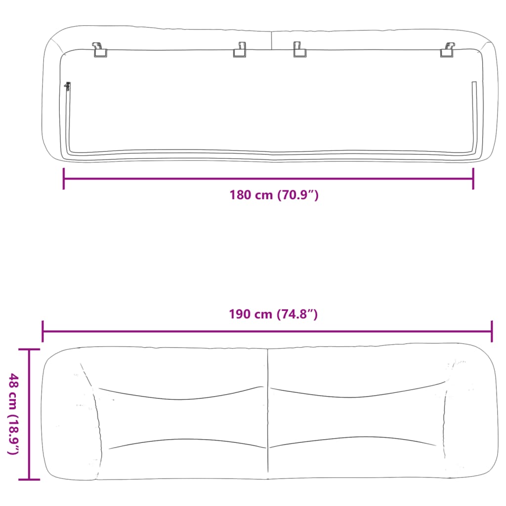 Headboard Cushion "Hvar" Dark Grey 180 cm Fabric