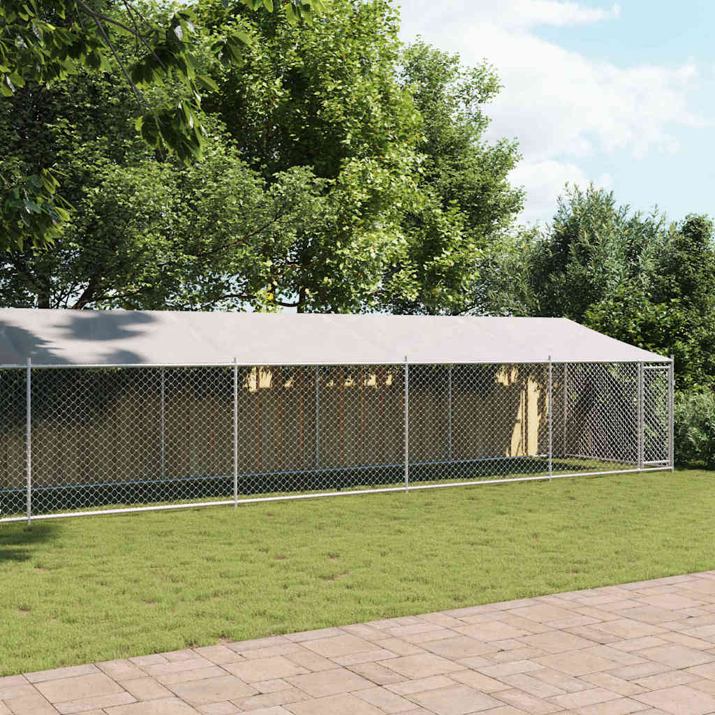 Dog Cage with Roof and Door Grey 12x2x2 m Galvanised Steel