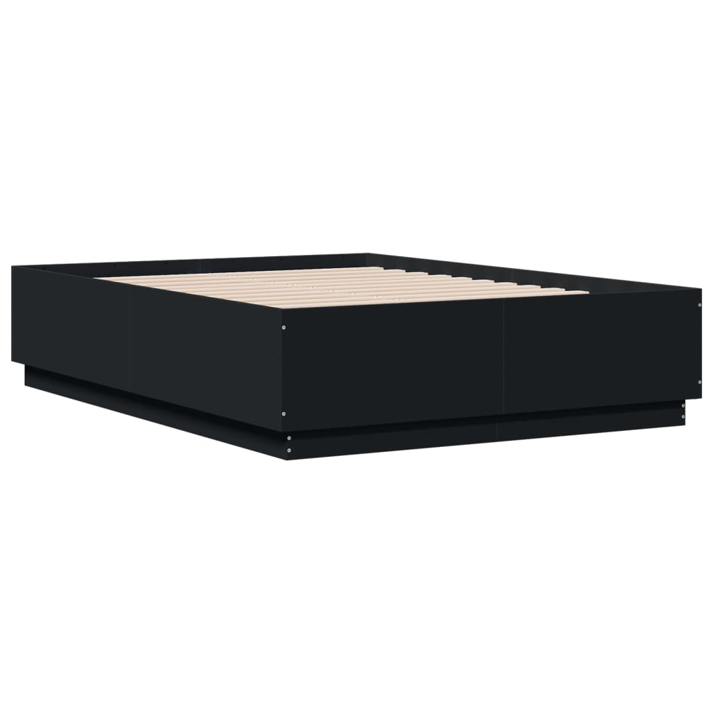 Bed Frame with LED without Mattress Black 135x190 cm